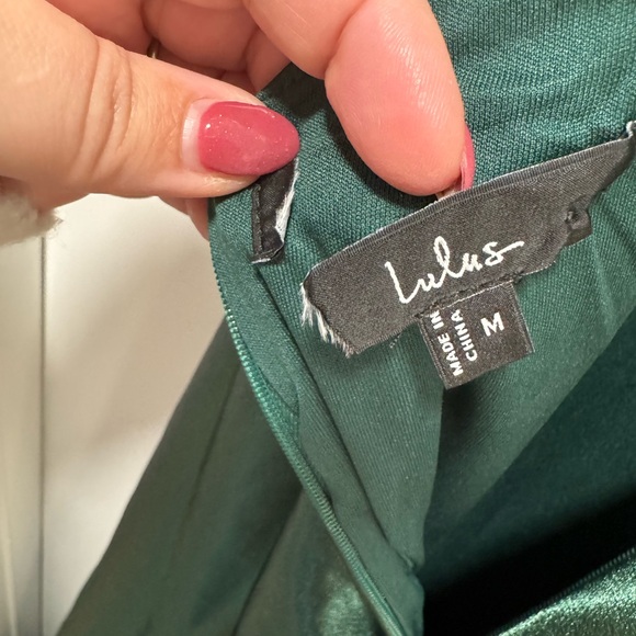 Lulus Perfectly Classy NWOT size Medium Emerald Green Satin Strappy Maxi Dress - Picture 8 of 14